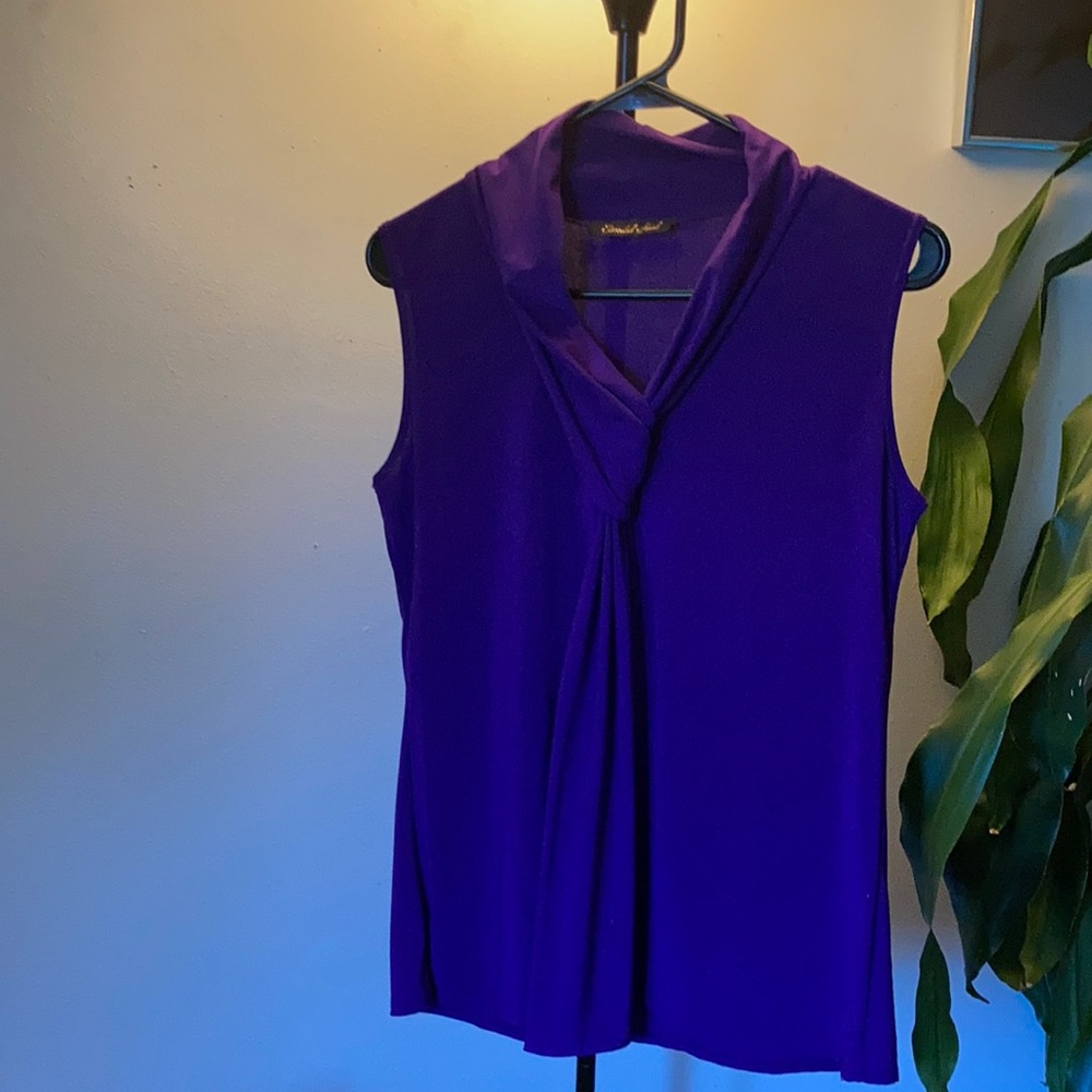 Purple sleeveless tie detail dressy shirt L